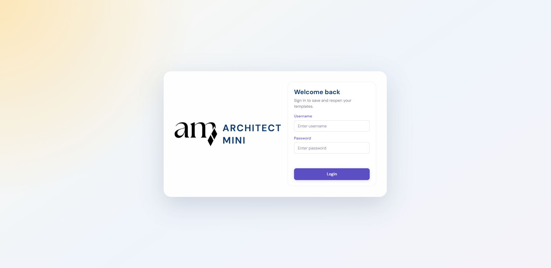 Architect Mini login page preview