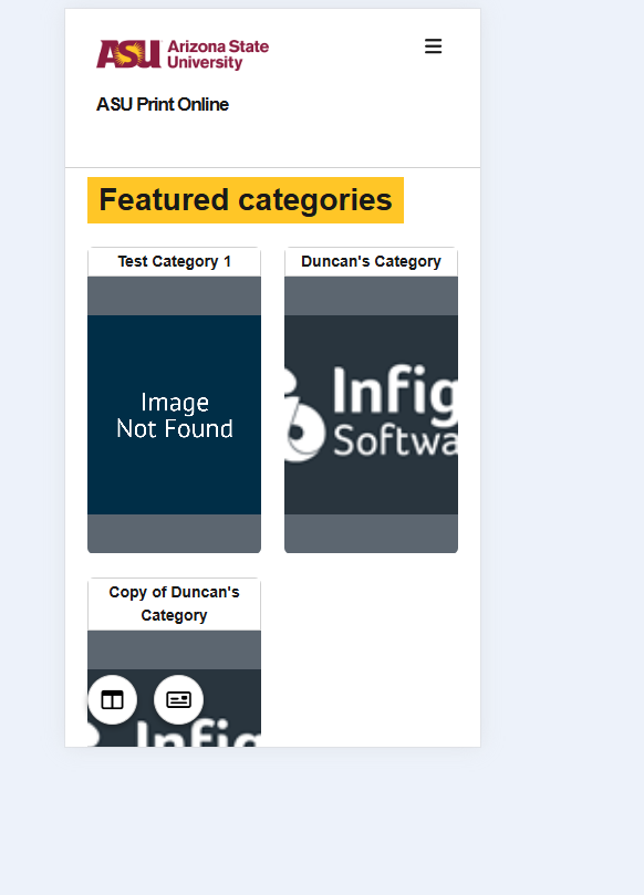 ASU Print Online mobile layout before category grid adjustments