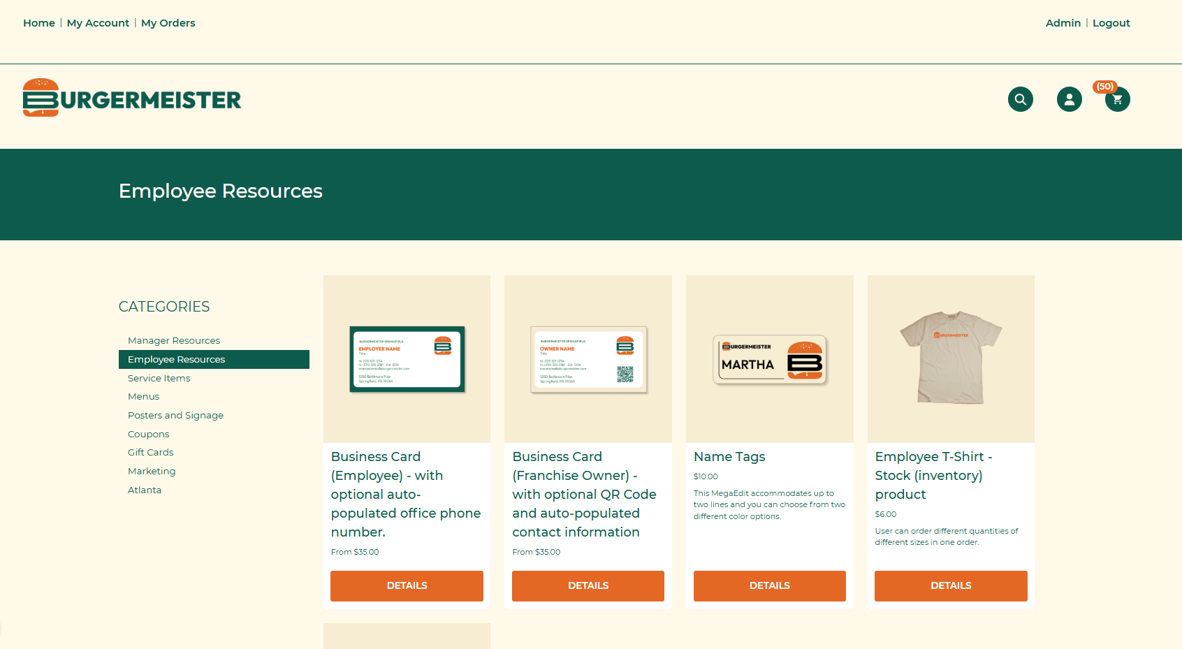 Burgermeister employee resources storefront category page