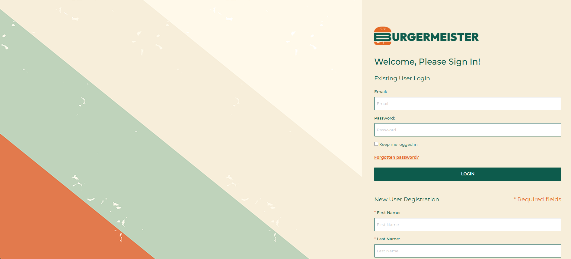 Burgermeister branded login page