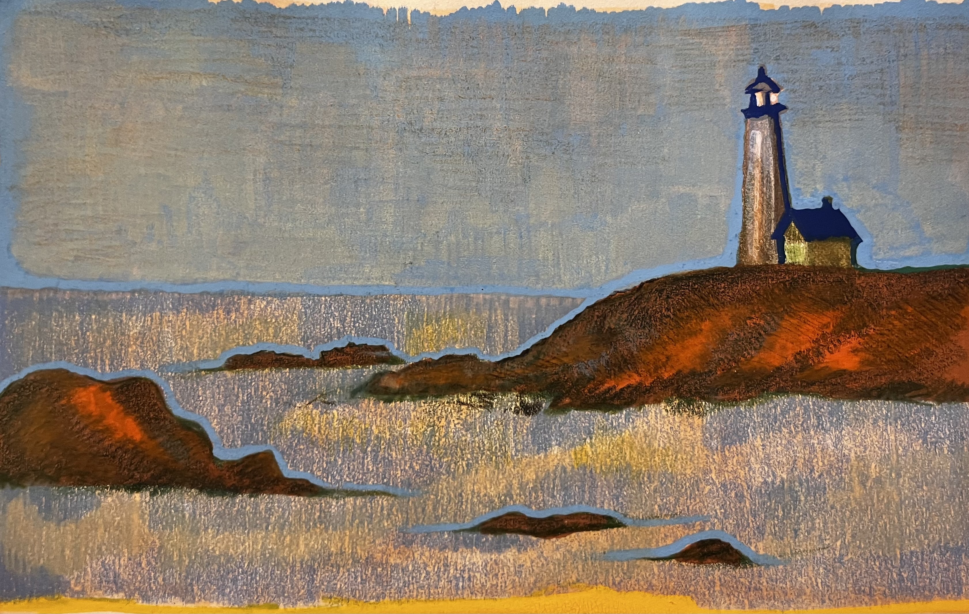 Colored pencil lighthouse landscape drawing