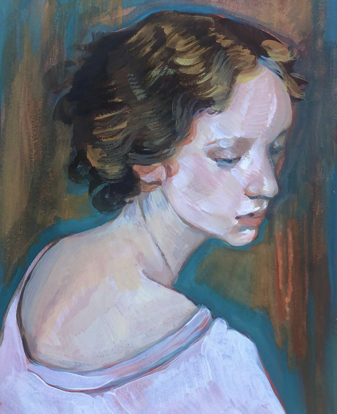 Portrait painting created with gouache